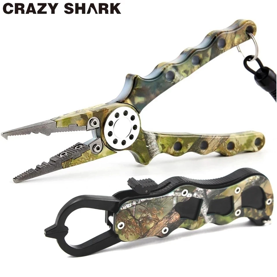 

CrazyShark Camo Aluminum Alloy Fishing Pliers Fish Lip Grip Set Cutter Line Remove Hook Split Ring Carp fish Goods For Fishing