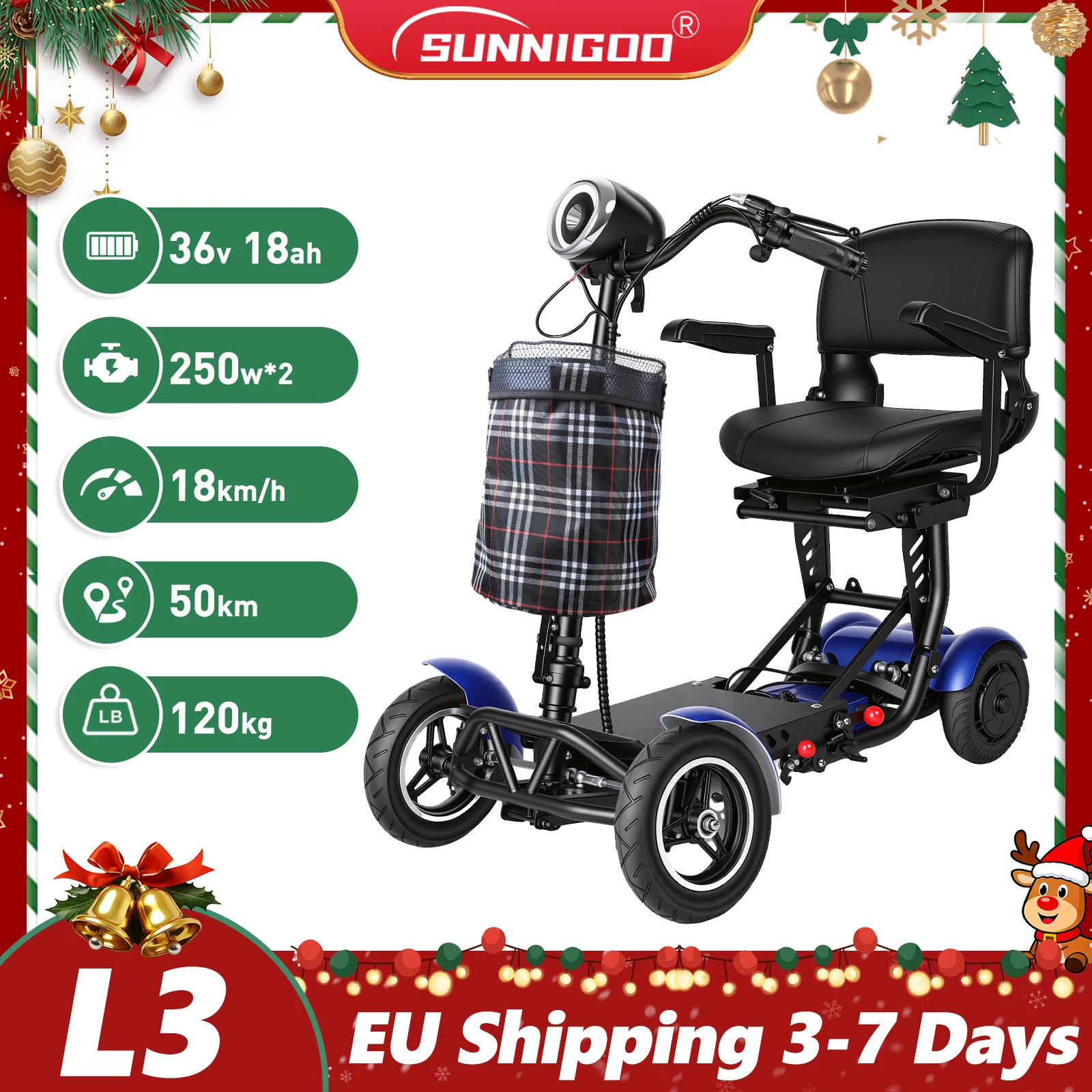 Scooter elettrico a 4 ruote doppio motore 500W 36V batteria al litio leggero pieghevole scooter per mobilità carrello da golf 50 km a lungo raggio