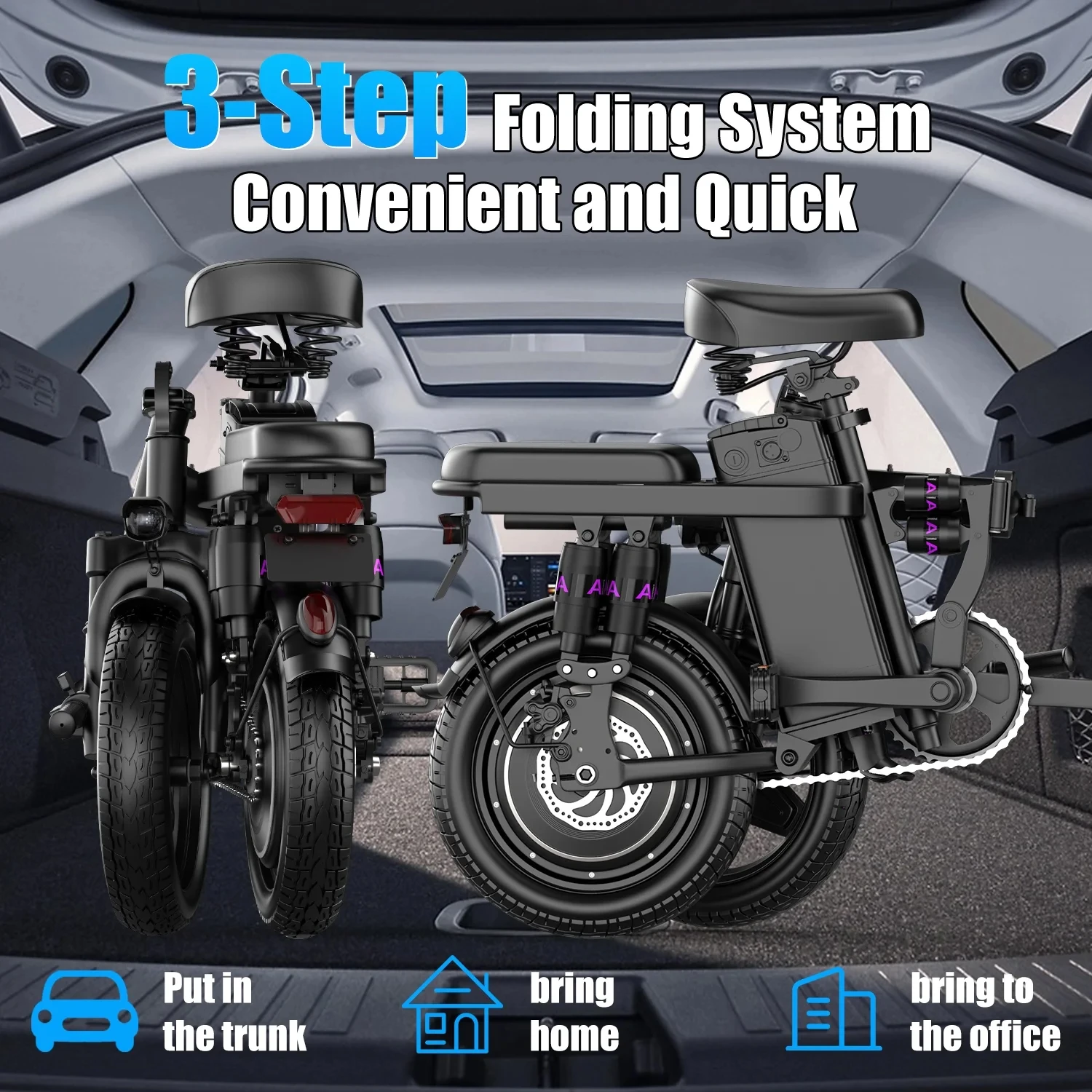 محرك ذروة DEEPOWER بقدرة 400 وات، دراجة كهربائية قابلة للطي للبالغين والمراهقين، دراجة للتنقل مقاس 14 بوصة، دراجة إلكترونية ب #3