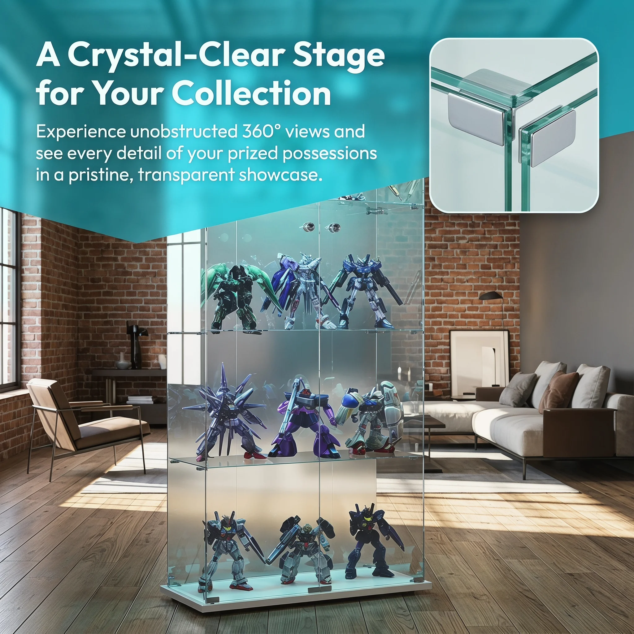 Vitrina de Vidrio Alta de 4 Niveles Superaly con Puertas con Cerradura y Luces LED, Exhibidor Transparente para Coleccionables, Modelos, Libros, Vitrina de Pie, Blanca