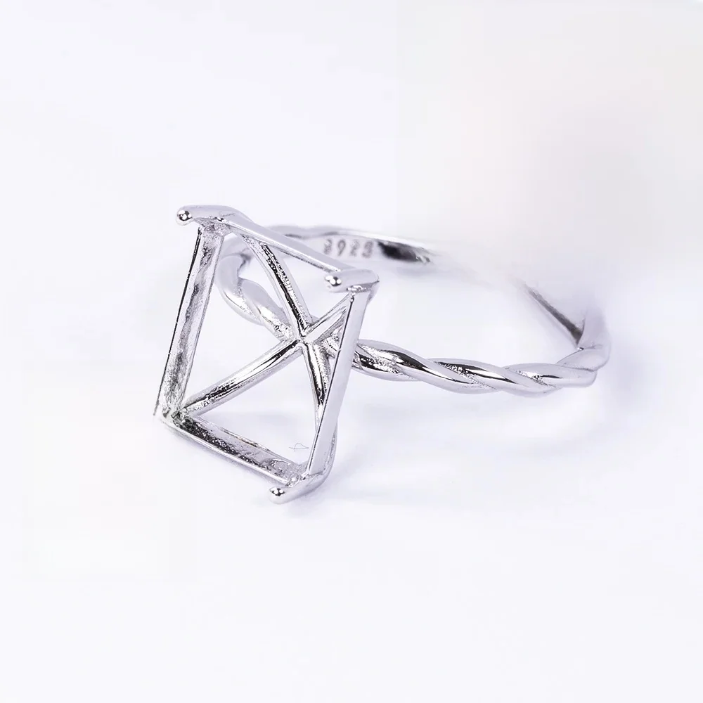 1 szt. Wielowymiarowe ustawienie kwadratowy pierścień, materiał S925 Sterling Silver, prosta podstawa z pierścieniem skręconym, nadaje się do ręcznie robiona biżuteria — zdjęcie 2