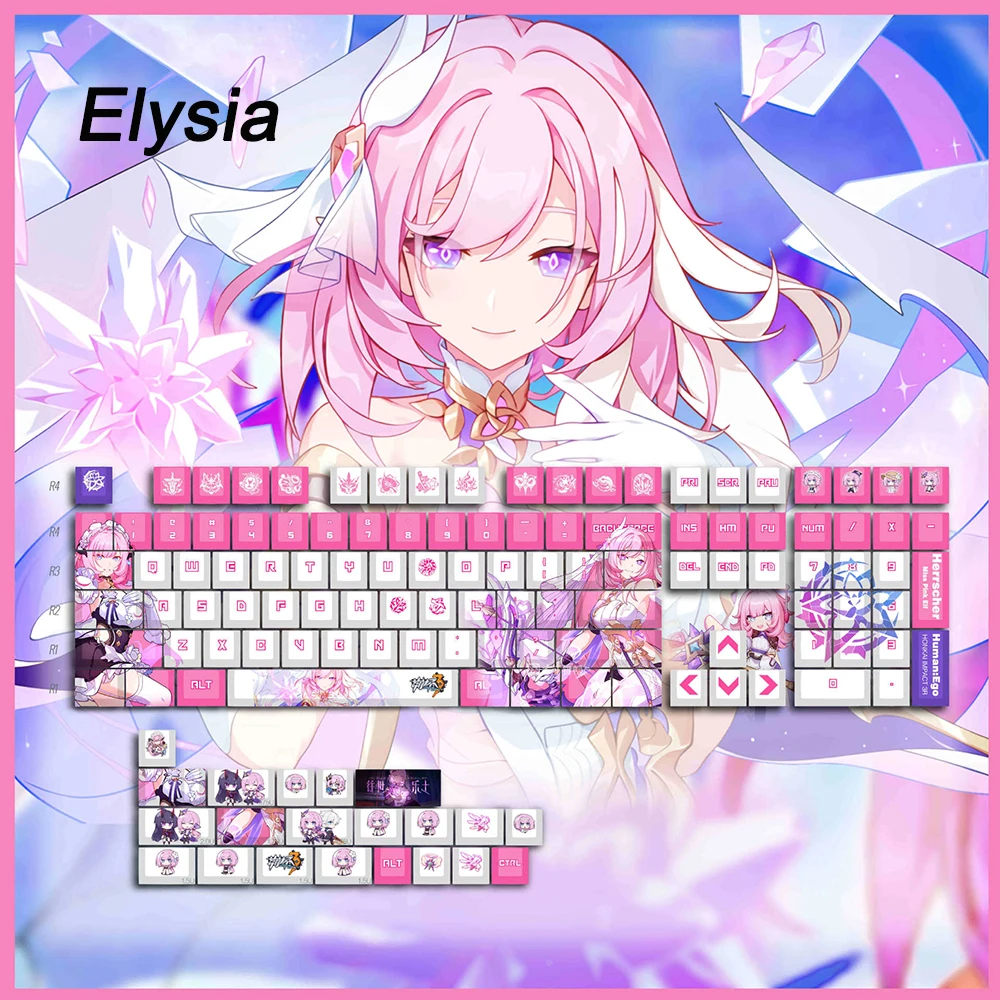 Genshin Impact Keycaps Honkai Impact 3 128keys Keyboard Keycap Cherry Anime Hu Tao Elysia PBT Cosplay Cap for MX Switch Keyboard