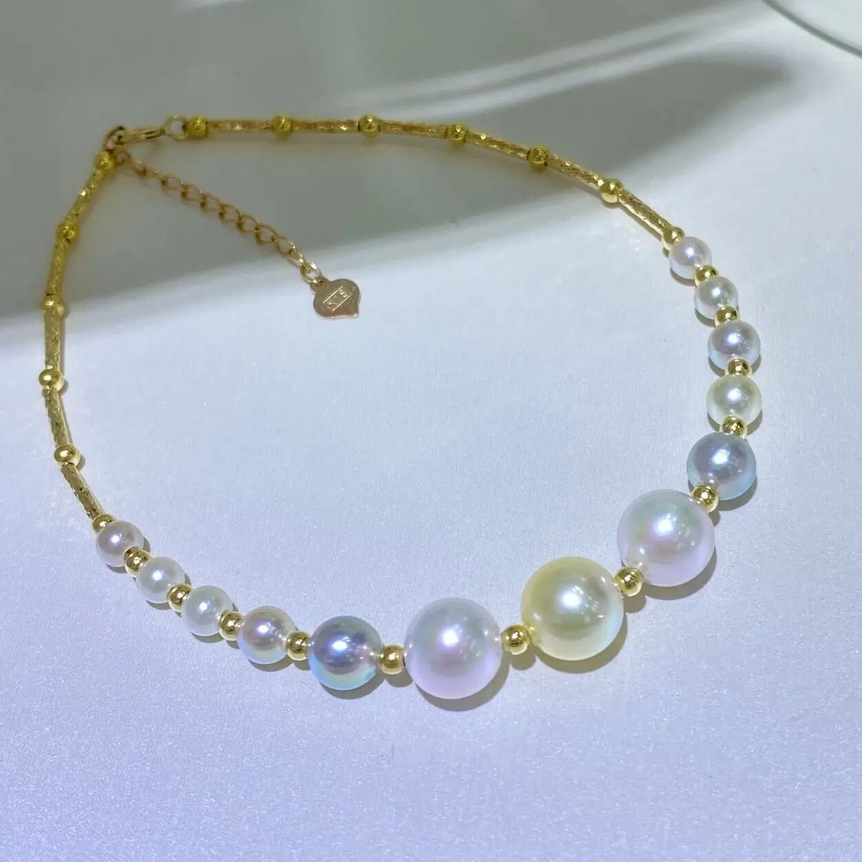 MADALENA SARARA 4-7mm Akoya pearl Colorful Round Women Bracelet 18K Gold Made Extented Chain