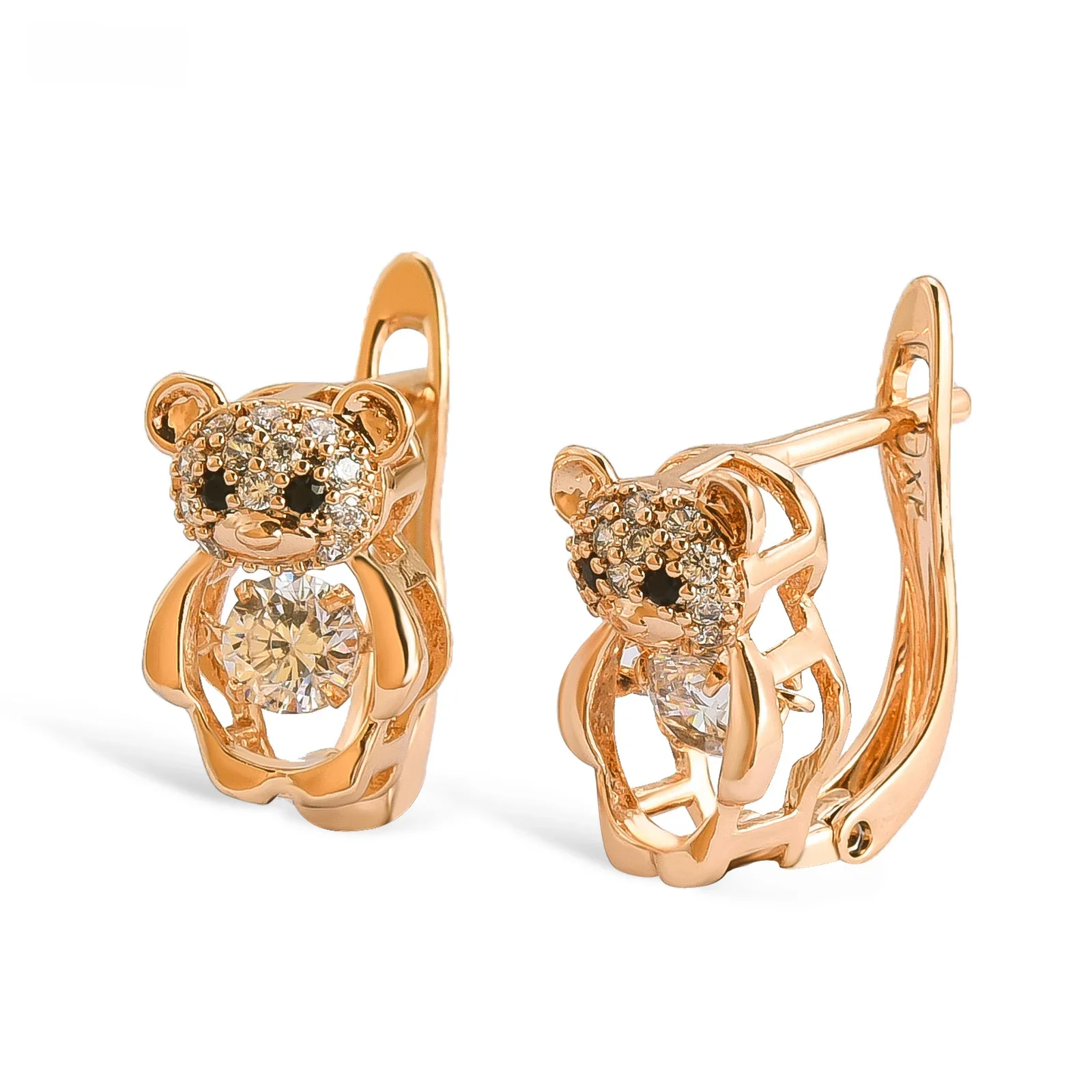 Harong 585 Rose Gold Farbe Stud Ohrringe Vintage-Schmuck Party Nette Tier Panda Zirkon Weihnachten