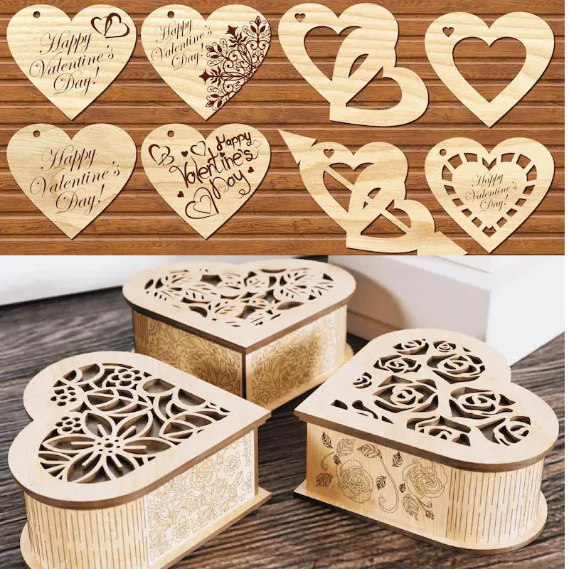 941 Valetine Day 2D Laser Cut File Gift Decoration Glowforge Vector Drawing DXF EPS Format Super Bundle