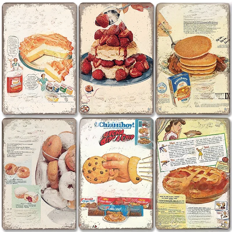 Affiche Vintage en étain pour aliments sucrés, crème glacée, tarte au citron, gâteau au café, Plaque métallique, café, cuisine, salle à manger, décoration murale de la maison