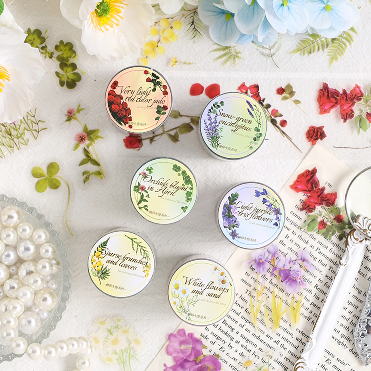 เทปโน้ตบุ๊ก PET 6 ม้วน/กล่อง ลายดอกไม้สร้างสรรค์ สำหรับตกแต่งสมุดโน้ตและทำสมุดภาพ ของขวัญสำหรับเพื่อน