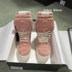 Brand Women Ankle Boot Horsehair Men Sneaker Leather High Top Quality Geobasket Pink Zip Designer Platform Natural Street Shoe