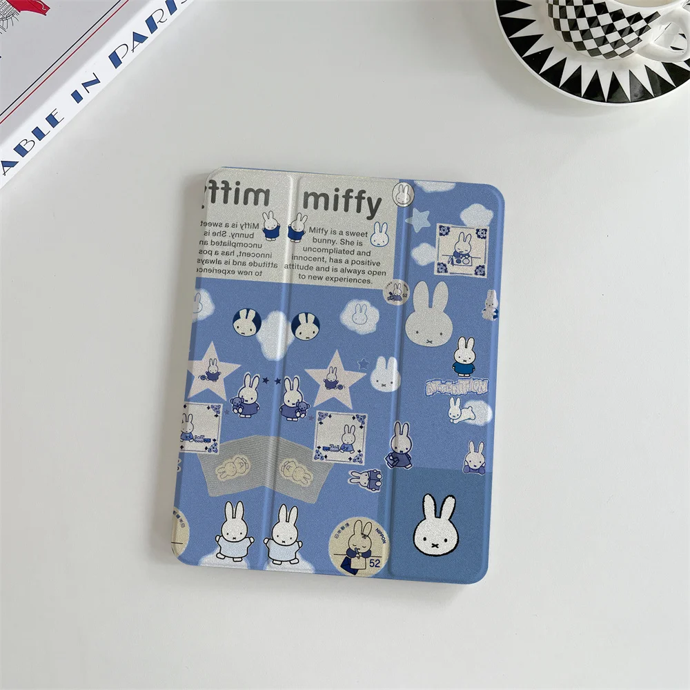 INS Cute Cloud Star Miffy Rabbit PU Cover is suitable for iPad A16 2024 11 inch, 2025 Air 5/4, 10.9-inch iPad 10, 9.7-inch,