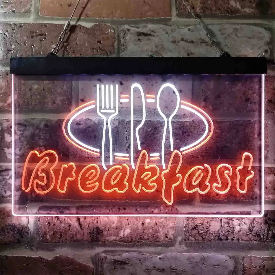 Custom Neon Sign Brunch Restaurant Breakfast Sign Dual Color LED Neon Light Breakfast Fork Knife Spoon Cafe LED Neon Light