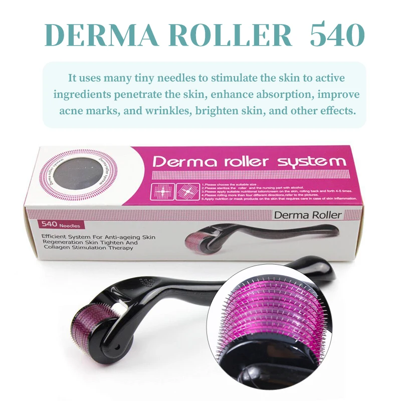 Micro Needling 540 Roller Derma Roller Professional Titanium Dermaroller 0.2/0.25/0.3mm Hair Regrowth Beard Growth Treatment