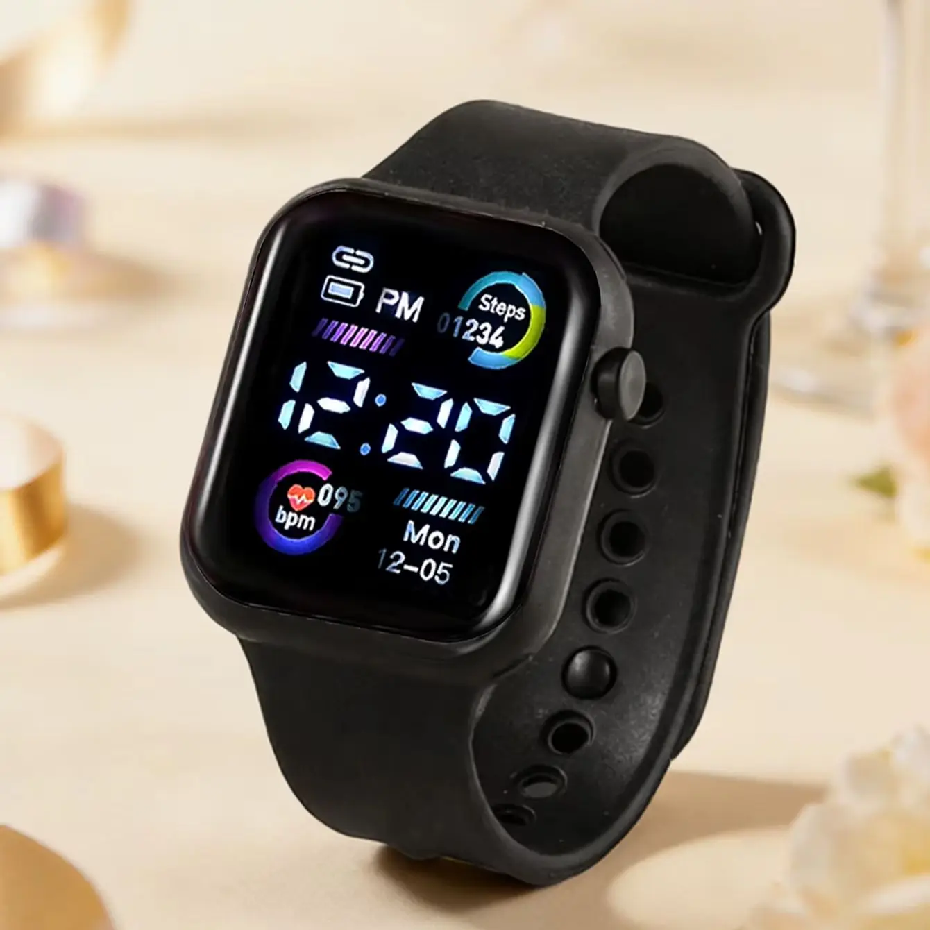 4-Piece Set of Black Silicone Digital Watches with Simple Pendant Accessories, Suitable for Daily Wear and Holiday Parties.