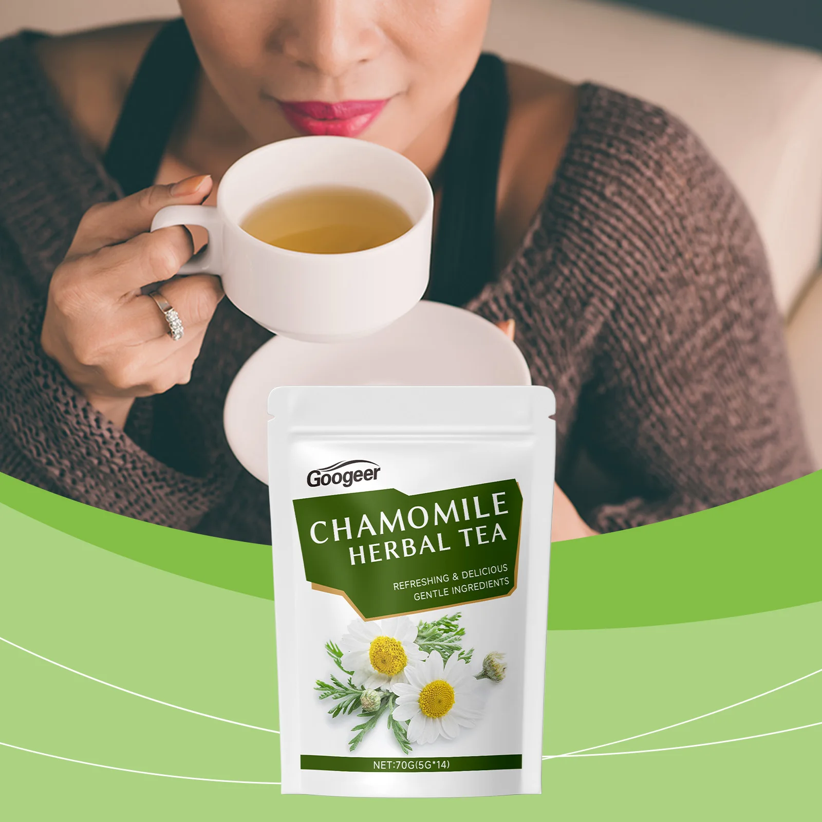 Bolsas de manzanilla Natural Googeer de 70g, alivio del estrés, cuerpo relajante, mejor sueño, paz, mente, Reduce la preocupación, mezcla de plantas herbarias naturales