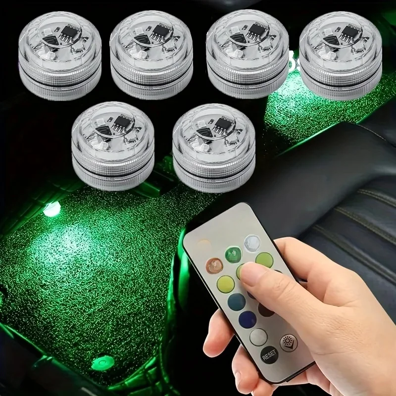 RGB LED Car Interior  Roof Foot Ambient Light Wireless Remote Control Decoration Auto Atmosphere Lamp with Battery Colorful