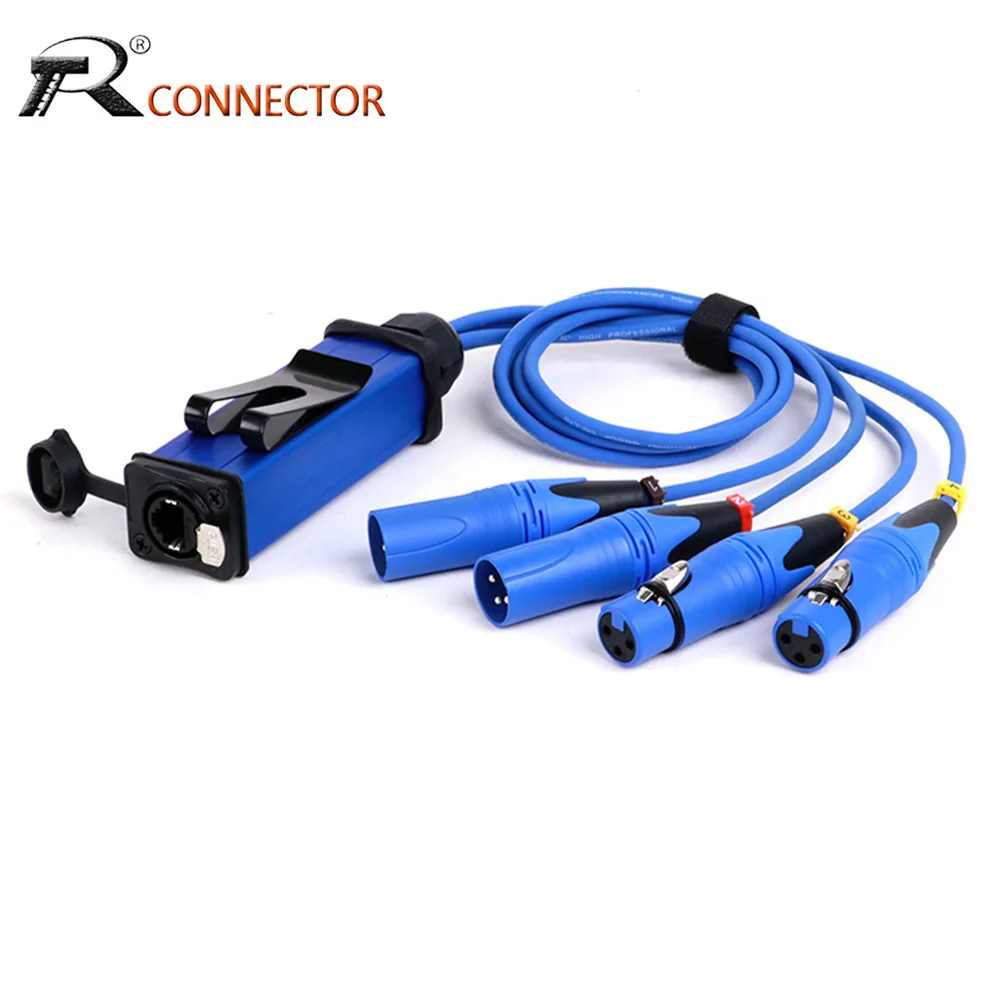 

Waterproof RJ45 CAT5/CAT6 to 4 Channel 3Pin 2 Male+2 Female XLR Extender Multi Network Receiver Breakout Audio Shielded Cable