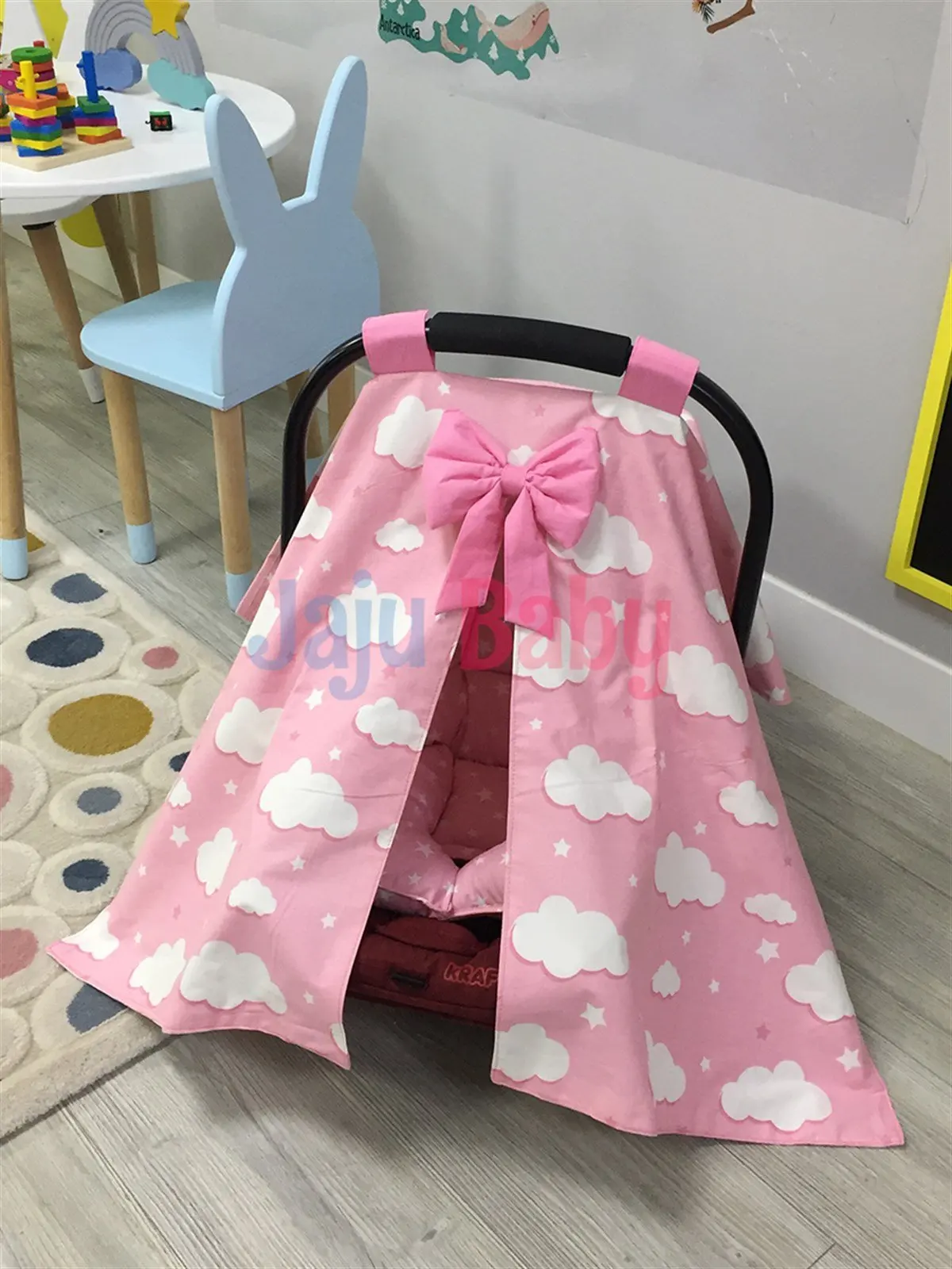 Handmade Pink Cloud and Star Combination Stroller Cover and Inner Cover