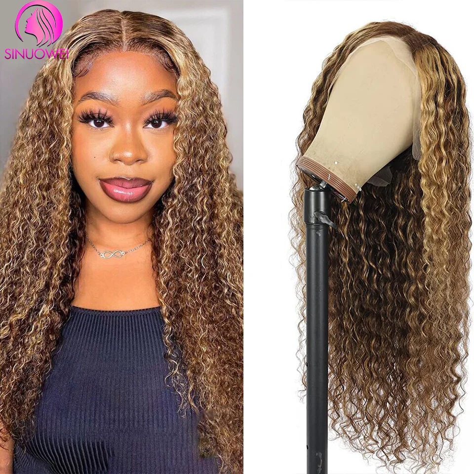 Highlight Wig Human Hair 13x6 Honey Blonde Water Wave Lace Front Wigs For Women 180% Density 32 Inches Curly Wave Frontal Wig