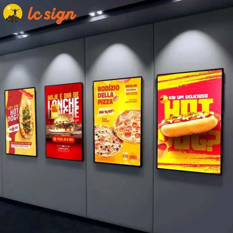 A1/A2/A3/A4 Aluminum Advertising Light Boxes Ultra Slim Tempered Glass Lighting Box Led Photo Poster Frame Food Display