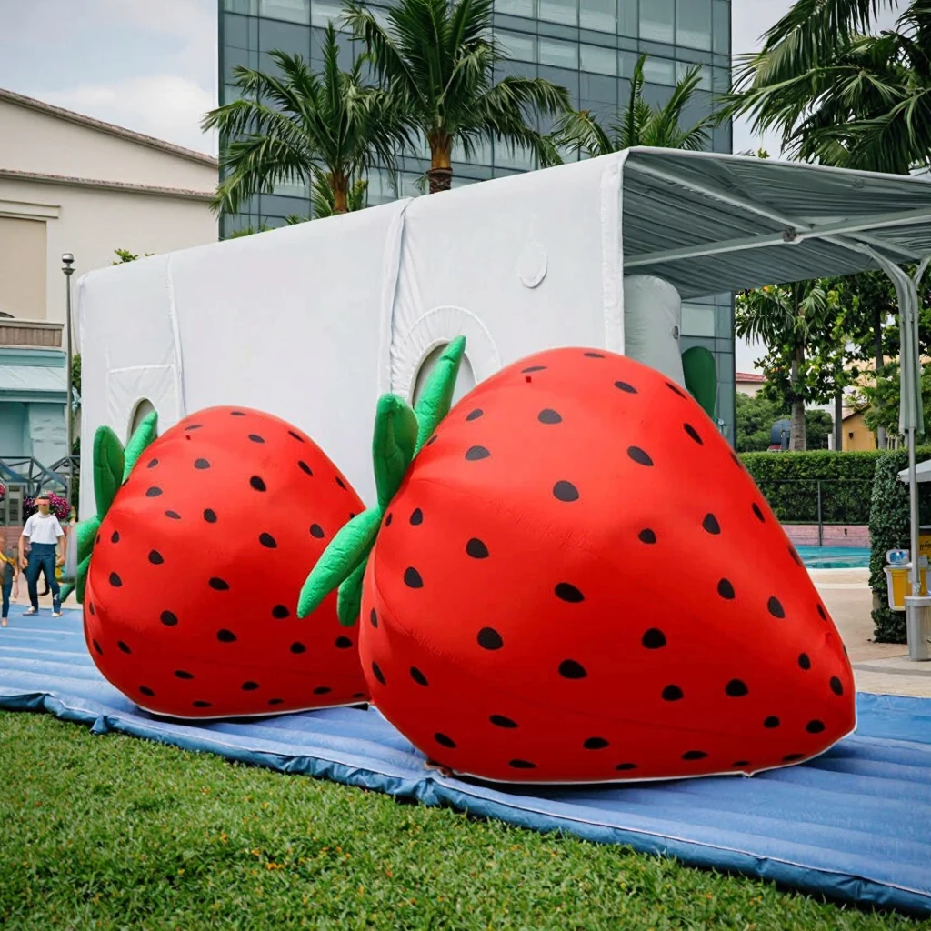 Événement gonflable personnalisé de modèle de fraise d'oxford de 2.5M/8ft de longueur/ballons de fruits géants pour la fête de décoration de cour