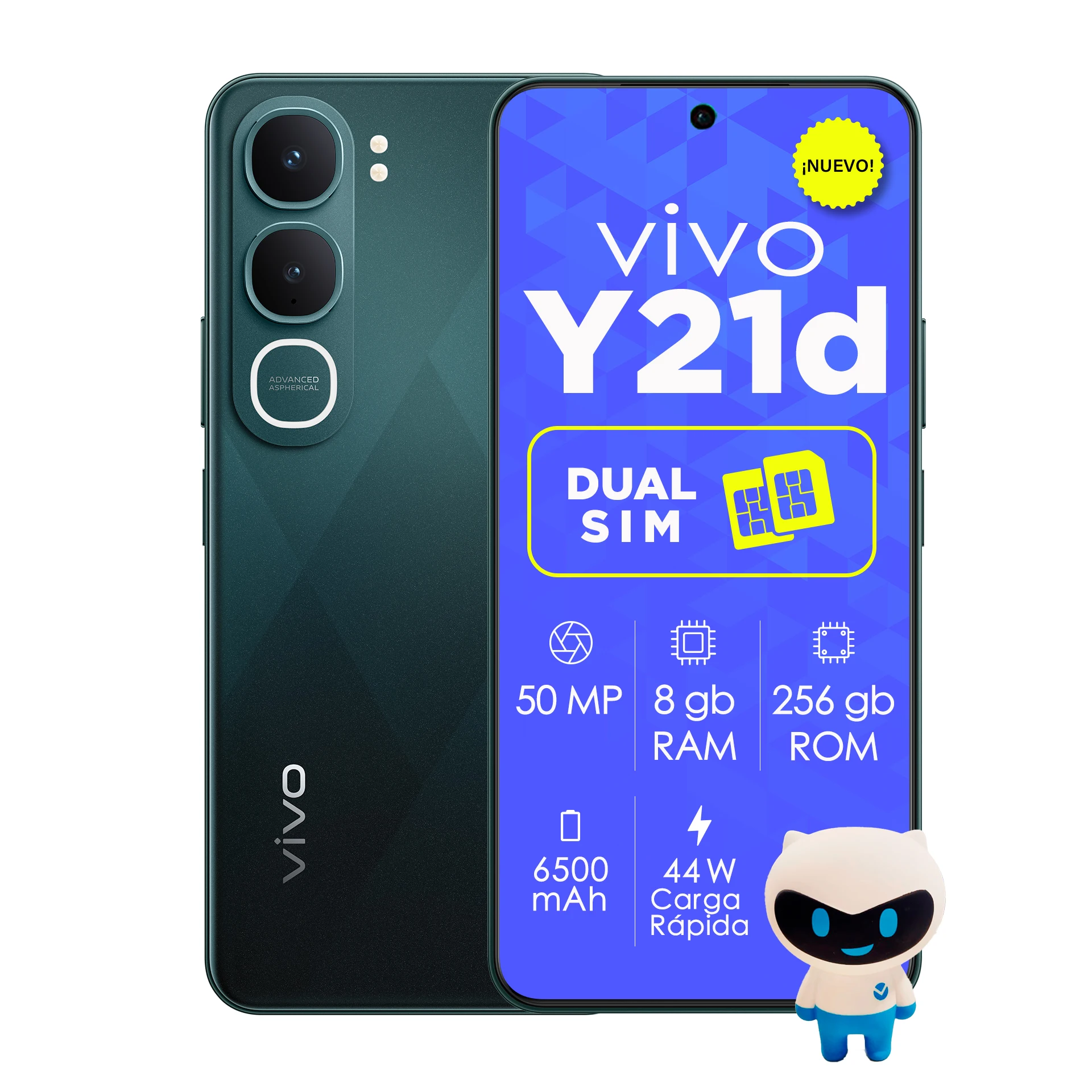 هاتف محمول Vivo Y21D ثنائي الشريحة 8 جيجا بايت + 256 جيجا بايت جديد وغير مقفول باللون الأسود