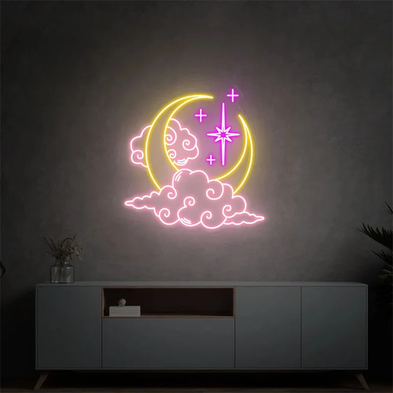 Custom Handmade Art Neon Light, Lua Nuvem e Estrela Neon Sign, White Vibes for Wall Decor, personalizado LED neon Light