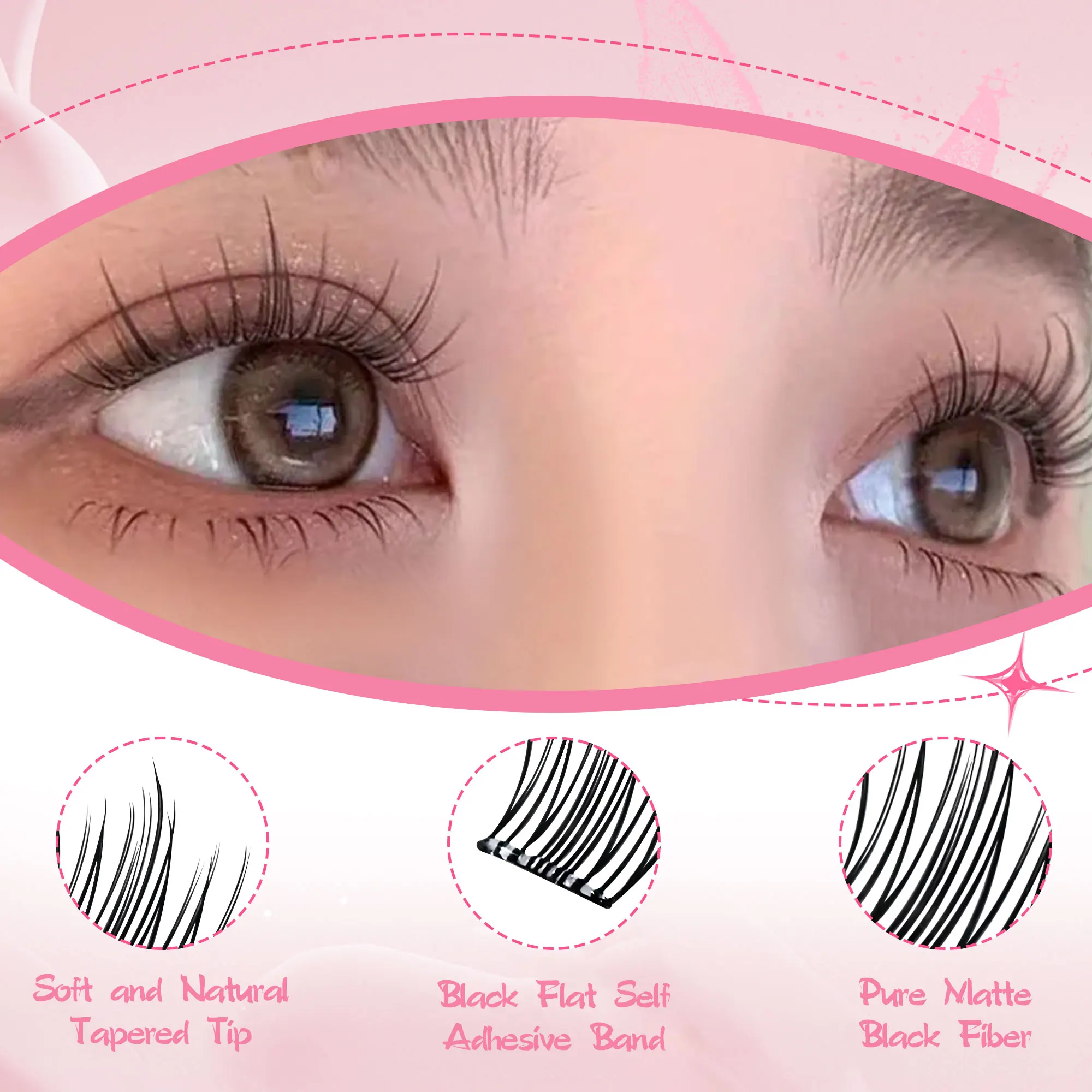 36 clusters - Glue-free Camellia Korean false eyelashes, self-adhesive DIY false eyelashes, cat eyes, anime shape, natural and f