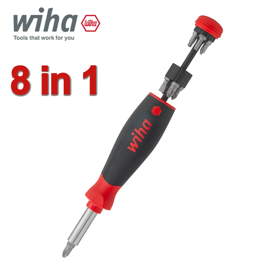 

Wiha 8 in 1 Screwdriver with bit magazine PocketMax mechanic with 8slimBits Magazin-Schraubendreher 45292