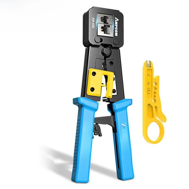 AMPCOM RJ45 Narzędzie do zaciskania przez złącze przelotowe Cat5 Cat5e Cat6 Crimper Cutter Stripper do złącza przelotowego RJ45 RJ12 RJ11 8P 6P — zdjęcie 2
