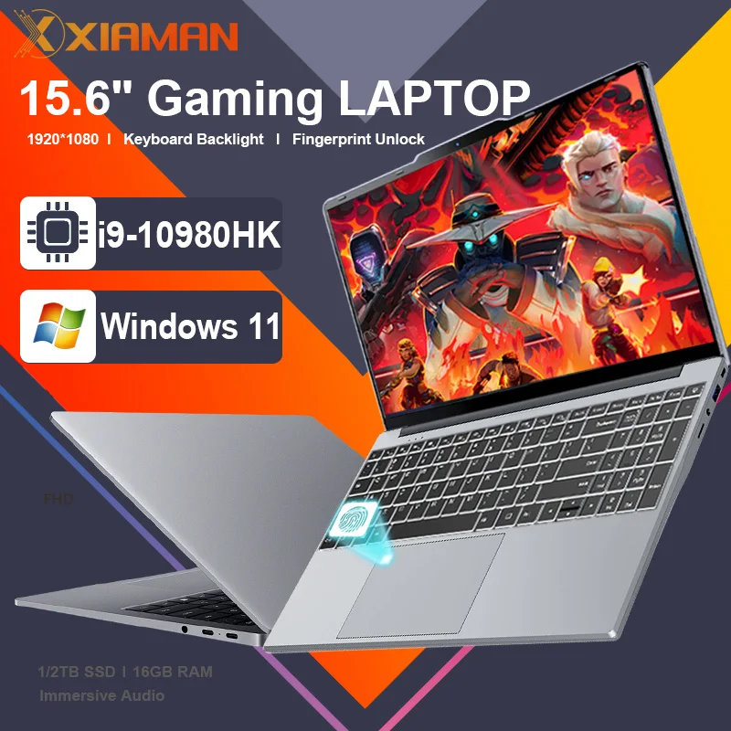15.6“ Gaming Laptop Computer Wins 11 Intel Core i9 10980HK 16GB RAM 1TB 2TB SSD Fingerprint Unlock Notebook Laptops Backlight