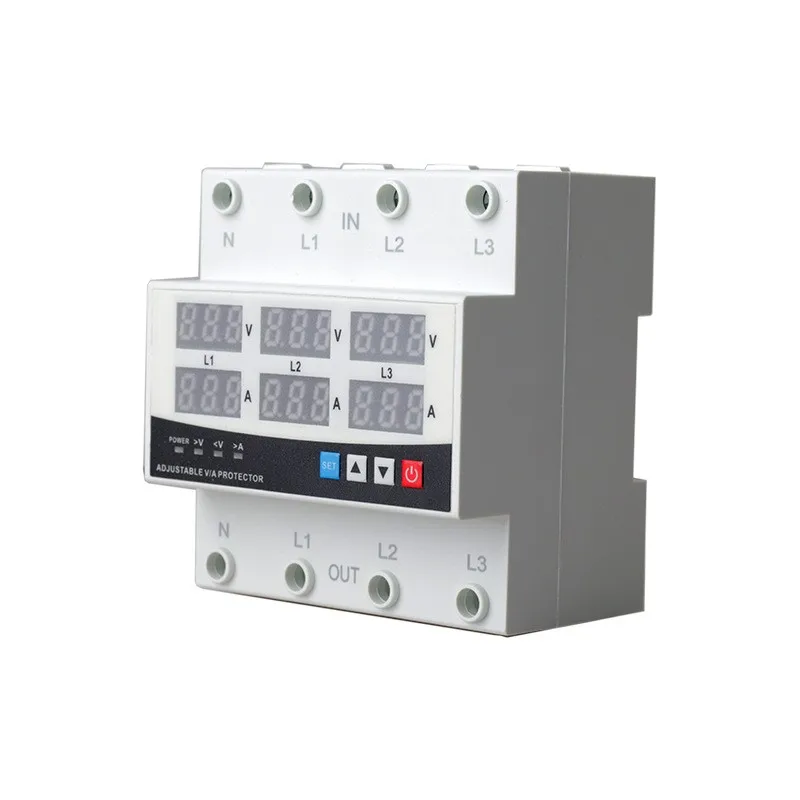 3 Three Phase Voltage Current Relay Protector 63A 230V 3P Over Under Voltage Relay Current Limiter Adjustable Protect