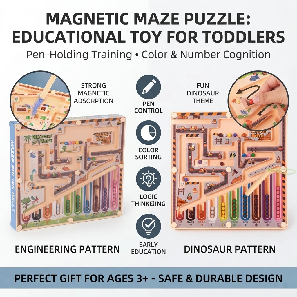 Um labirinto magnético com esferas rolantes, um brinquedo educativo que estimula a lógica matemática, o raciocínio, a classificação e o desenvolvimento cognitivo para a educação infantil, o desenvolvimento visual e intelectual, além de exercitar a habilidade manual e a capacidade intelectual.