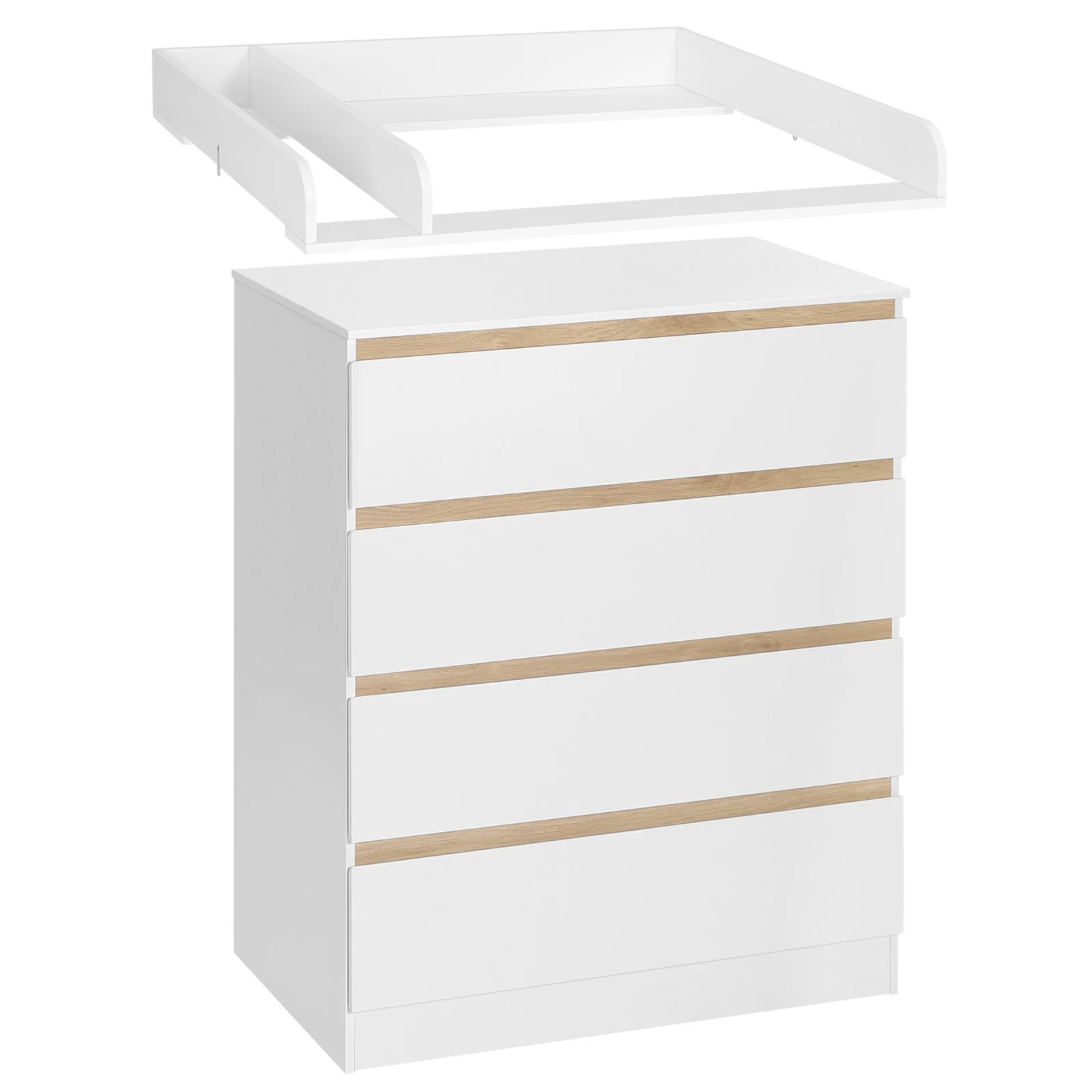 1SET White Changing Table with 4 Drawers 80x75x109.2cm Changing Dresser Baby Storage Unit for Children Room