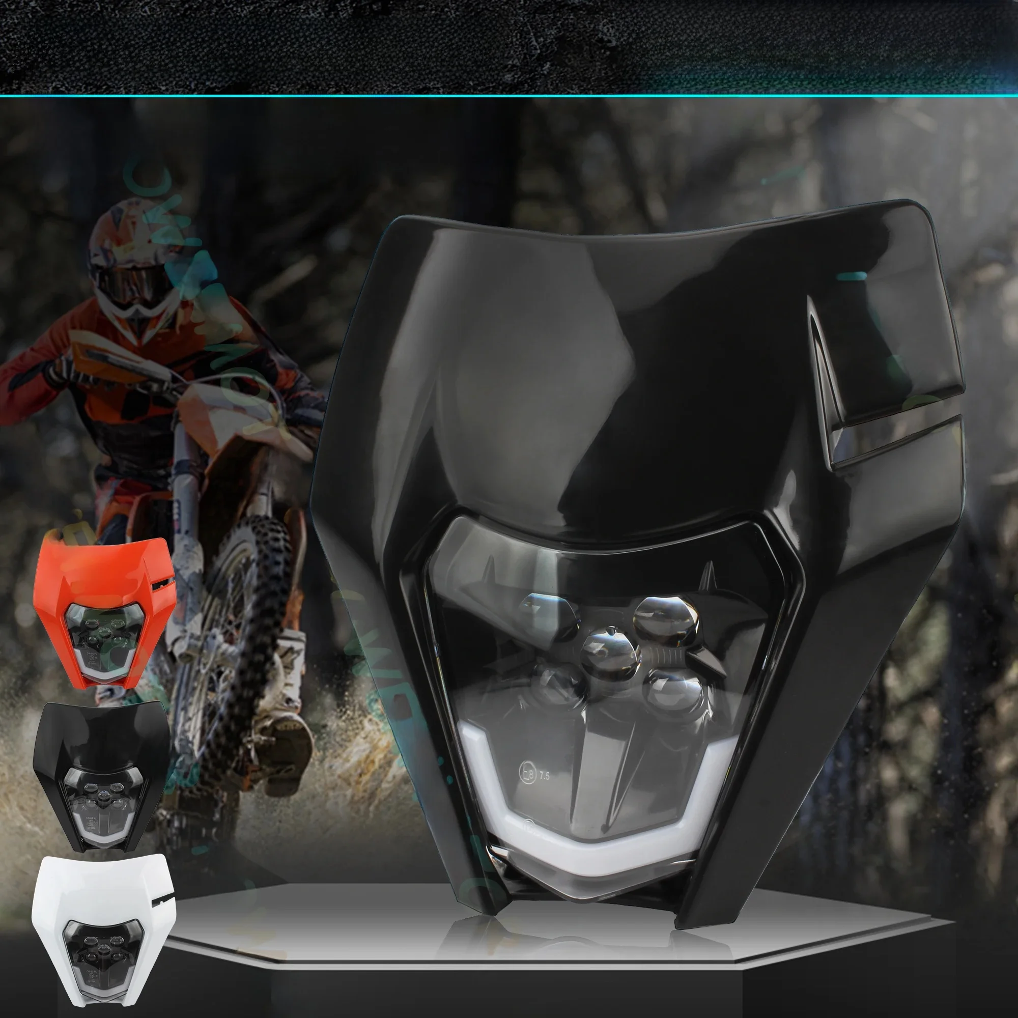 AliExpress PowerMotor Motorcycle Headlight LED Enduro for KTM EXC XC SX MX XC 125 250 300 450 Universal Supermoto Dirt Bike Motocross Headlights Plate