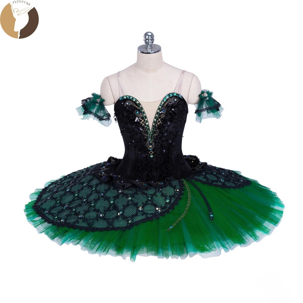 FLTOTURE 10 Layers Velvet Deep Green Women Ballet Competition Woodland Glade Fairy Professional Nutcracker Tutu Skirt  QW1381