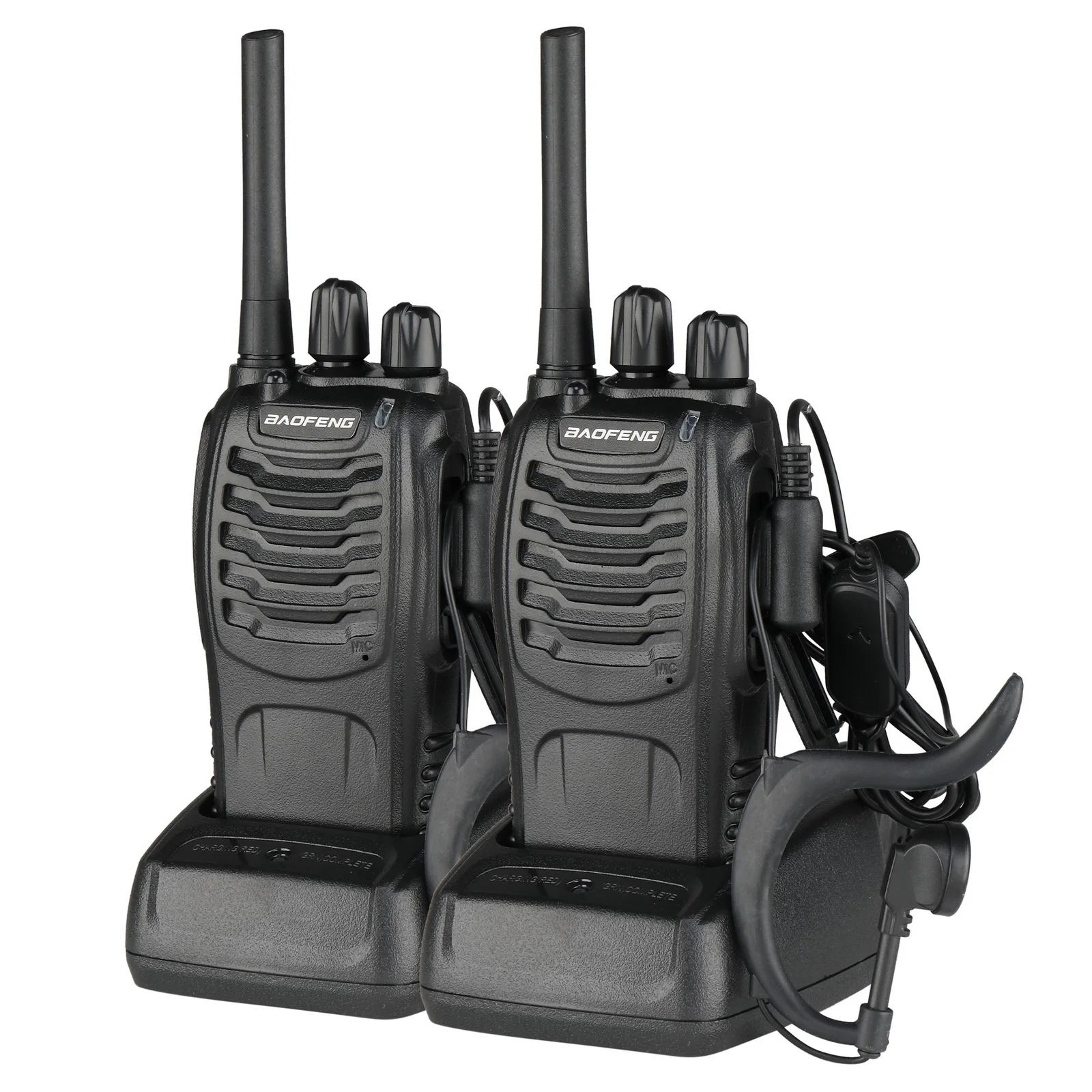 2pcs BF-88E 0.5W mAh Ultra-long stand Portable Walkie-Talkie EU Standard Black Handheld Walkie Talkie with Headset 1-3 km