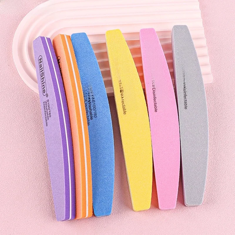 5 sztuk/10 sztuk pilnik gąbkowy do paznokci 100/180 Grit dwustronny papier ścierny pianka Emery Board polerka bufor Moon Design — zdjęcie 2