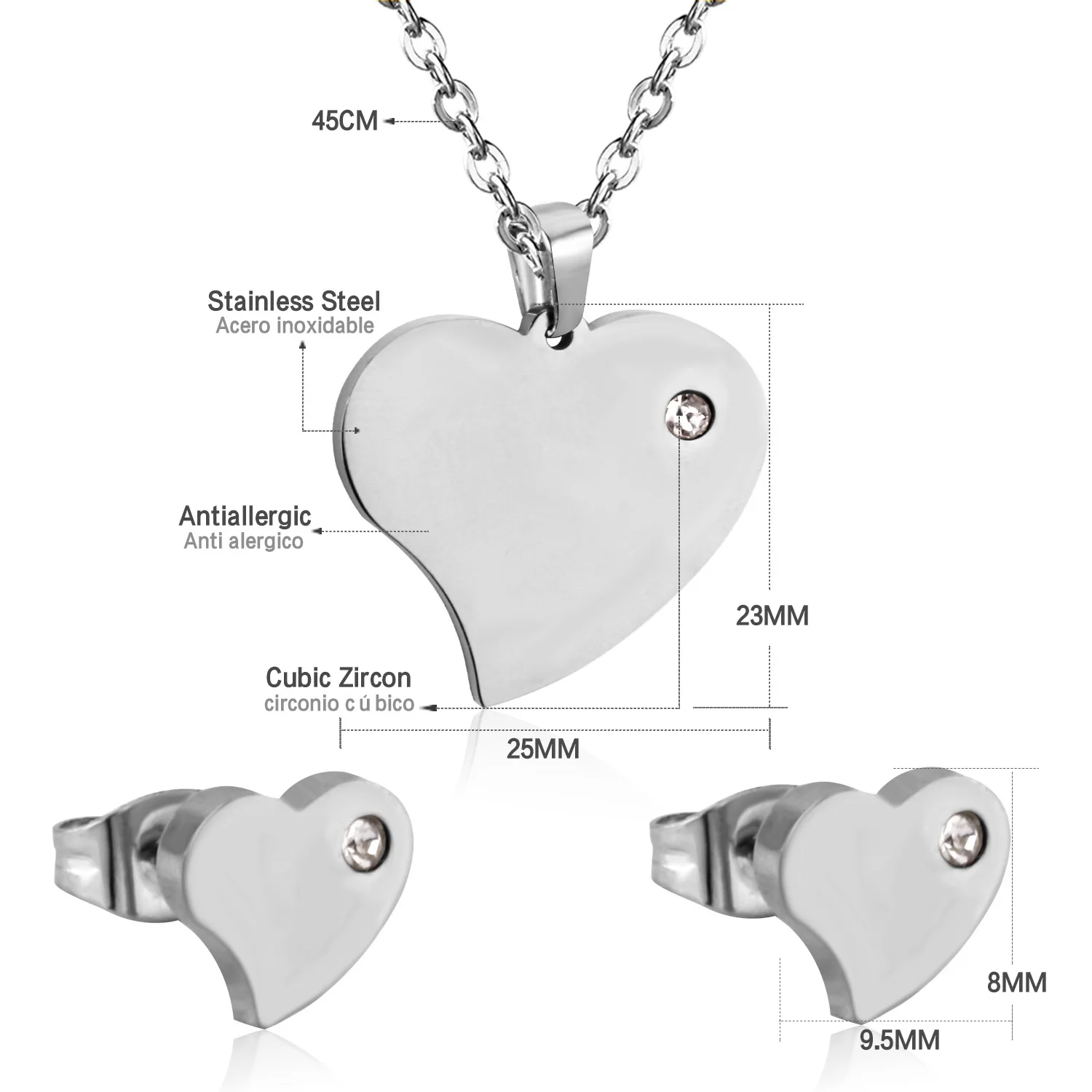 Heart Rhinestone Necklace Earring Set for Women
