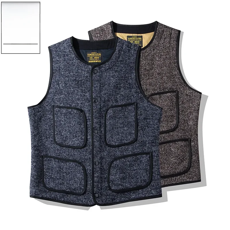 OKONKWO-Brown's Beach Jacket Kamizelka z grubej wełny Okrągły dekolt Wiele kieszeni Dwuwarstwowa wełniana kamizelka Outdoor Odzież kempingowa — zdjęcie 2
