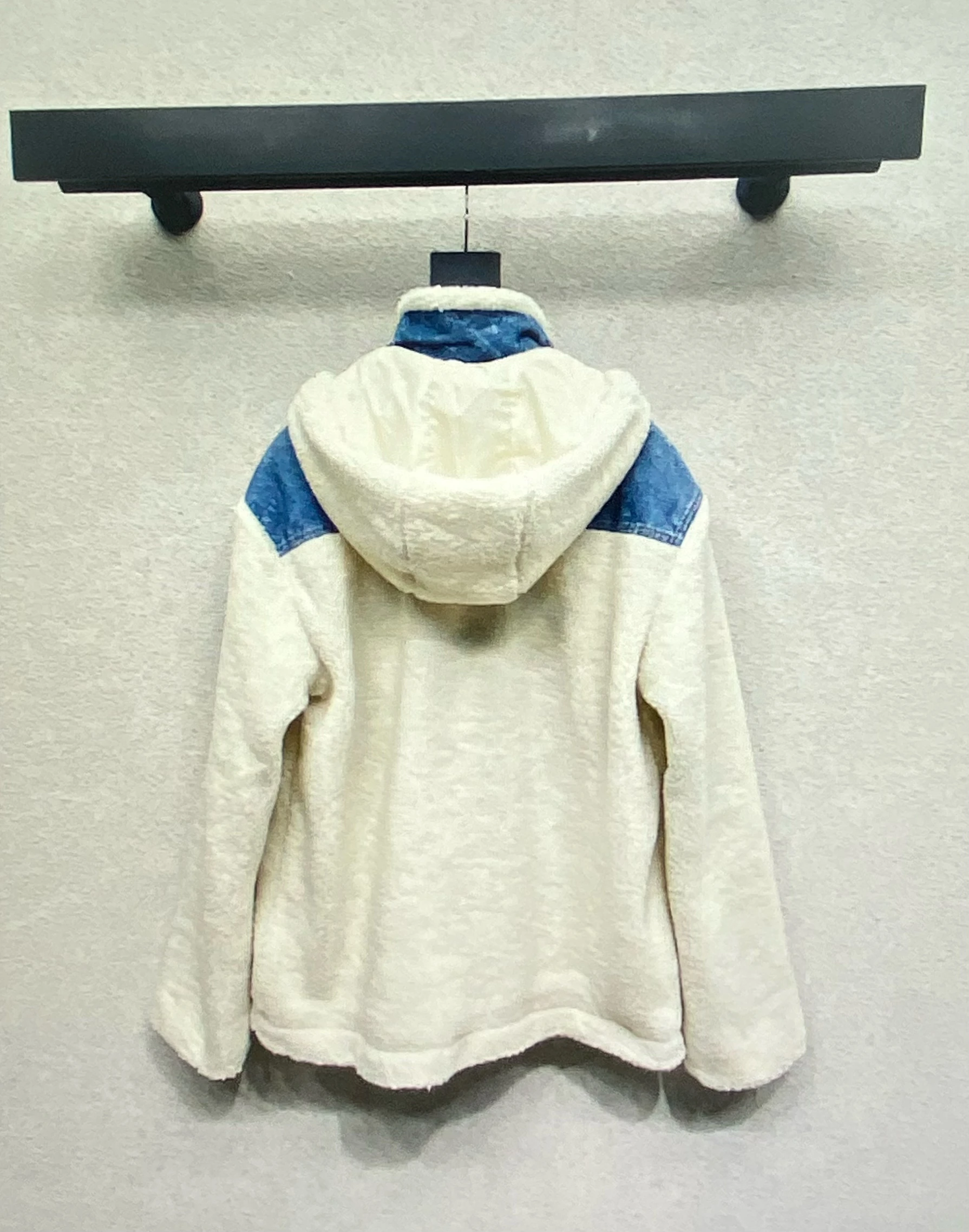 

Casual Women's Hooded Zipper Fleece Patchwork Denim Jacket 2025 Winter New Warm Long-sleeved Plush Jacket D21