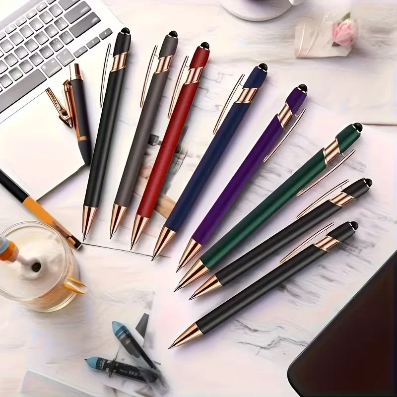 2 metal ballpoint pens include 2 pens + 10 refills, touchscreen compatible dual-use design, black ink