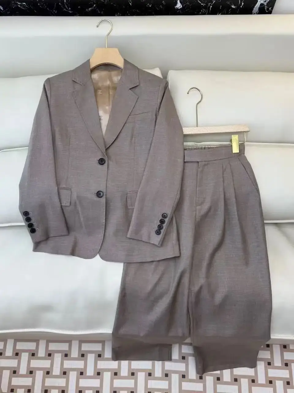 Women's Casual Trousers Suit Wool Silk Blend High Quality Spring Classic