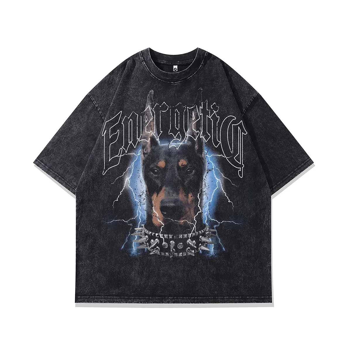 VINTAGE Hip Hop Retro Trendy Brand Doberman Print Washed Old Short Sleeved Tshirt Oversize For Men And Women Street Half Sleeved