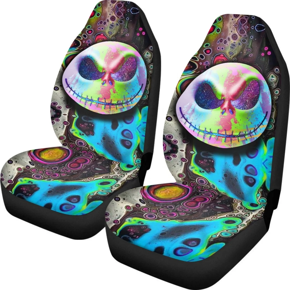 2Pcs Set Universal Cushion Covers Fit Most of Vehicle Day of the Dead Skull Pattern Auto Interior Accessories Seat Protecter