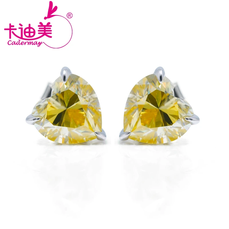 Orecchini a bottone in argento giallo a forma di cuore CADERMAY 4 carati Moissanite regali di gioielli alti per le donne