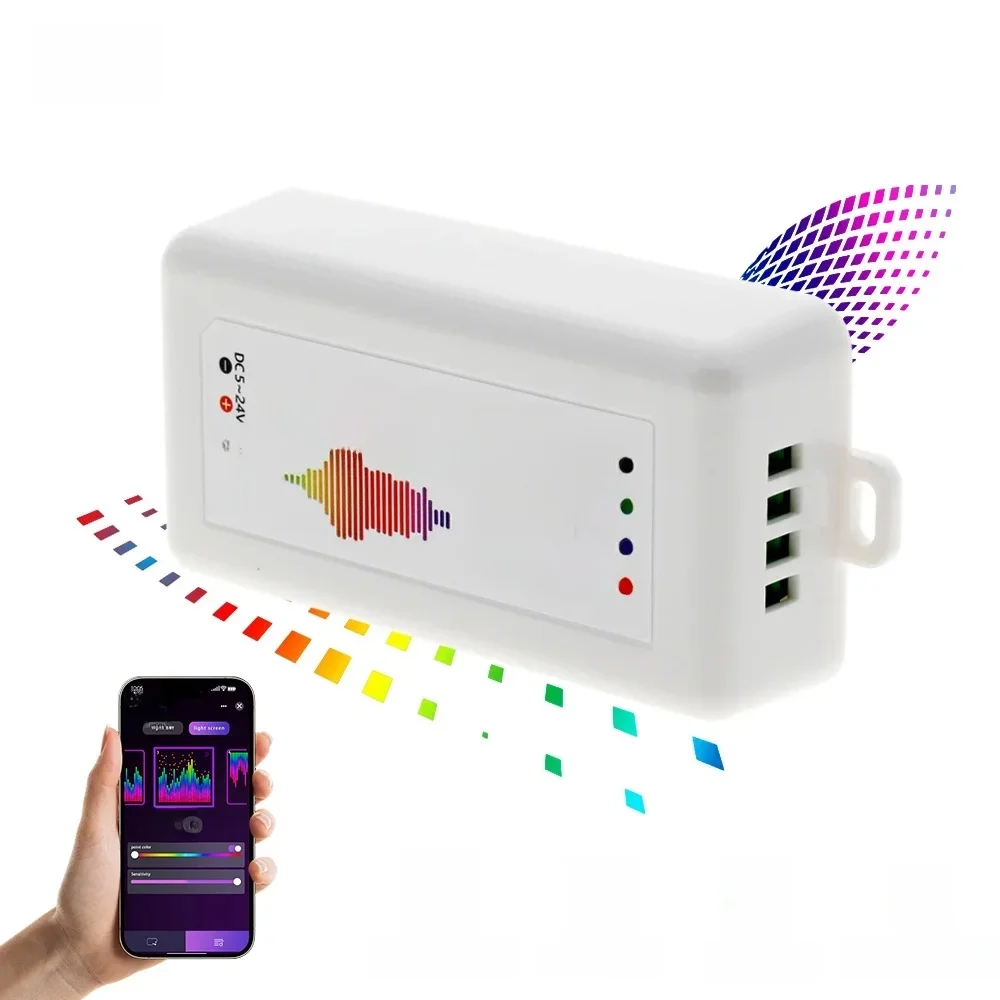 Kontroler muzyczny LED SP107E DC5-24V z bezprzewodowym Bluetooth, sterowanie muzyką SPI w pełnym zakresie kolorów przez aplikację na telefon dla WS2812B — zdjęcie 2
