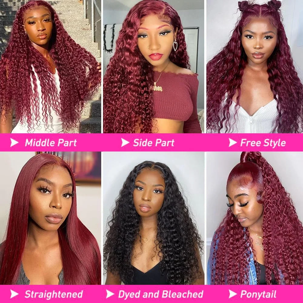 20 بوصة بورجوندي الدانتيل الجبهة الباروكات الشعر البشري 13x4 موجة عميقة الدانتيل الجبهة الباروكات شعر الإنسان 200 الكثافة الأحمر اللون الباروكات الشعر البشري