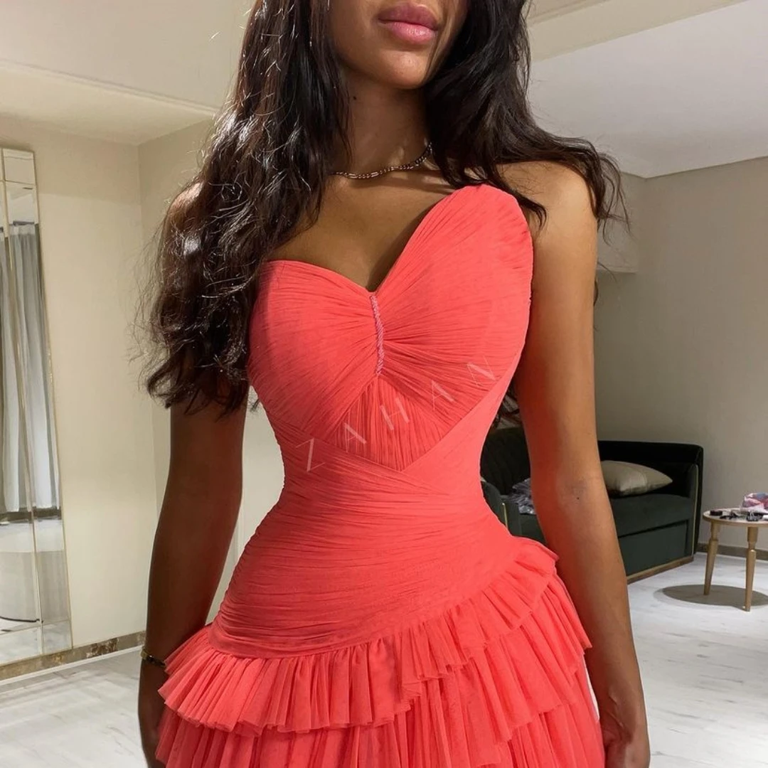 Fairytale V-Neck Prom Dresses Sleeveless High Fork Floor-Length Red Layered Wedding Party Zipper Up Tulle Stain 2023