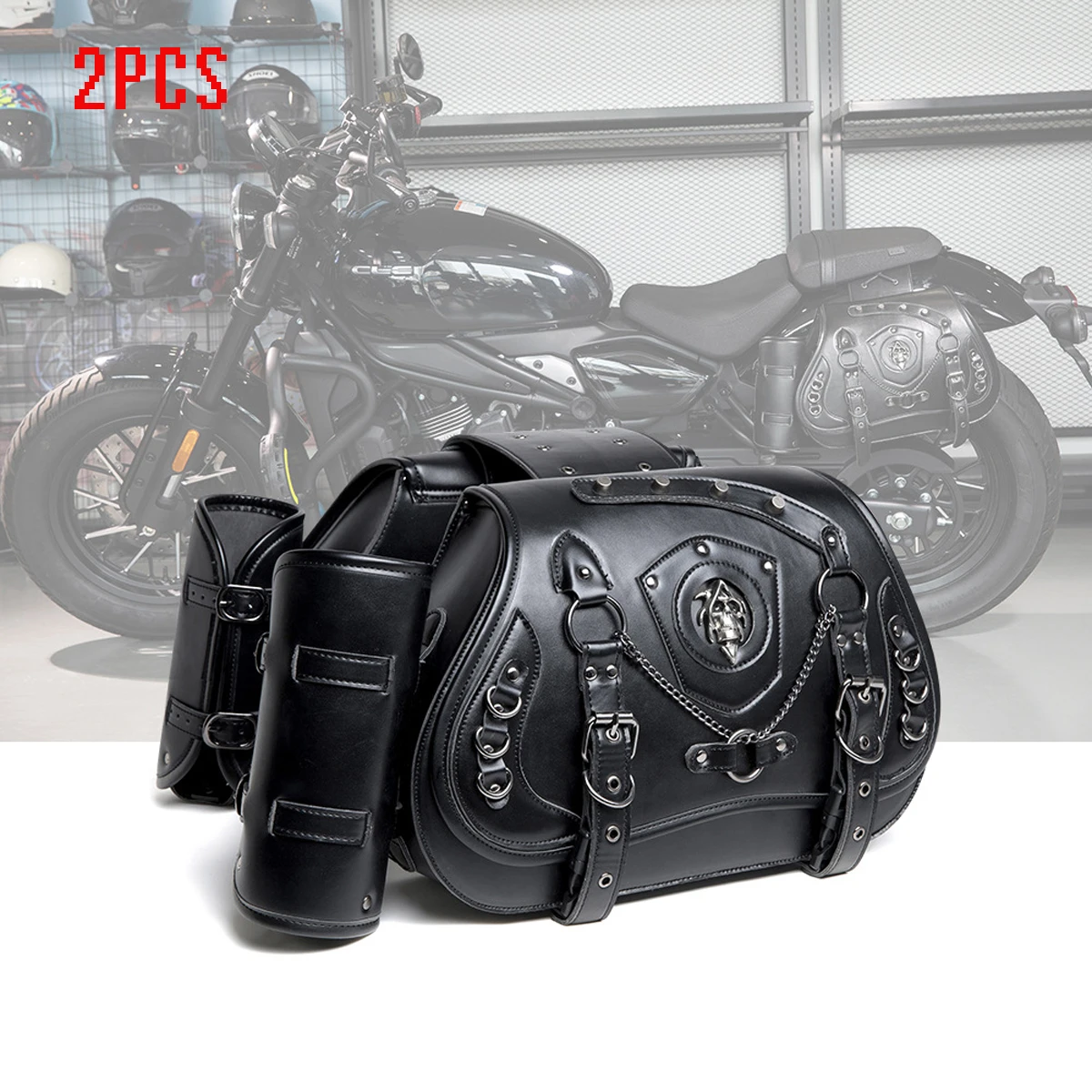 

2PCS High Quality PU Motorcycle Accessories Modified Side Luggage Large Capacity Punk Knight Motorcycle Flip Hanging Bag