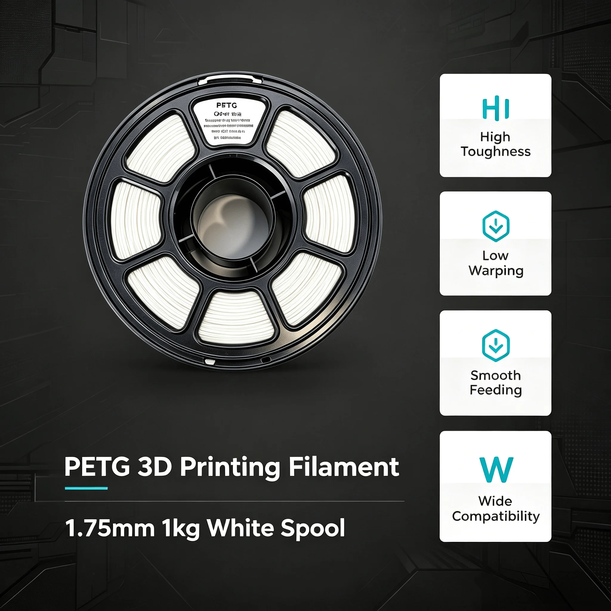 PETG 3D-Drucker-Filament 1,75 mm, 1 kg Spule, ±0,03 mm Maßgenauigkeit, hohe Zähigkeit und Schlagfestigkeit, geringe Verzugstendenz, starke Schichthaftung, glatte Oberfläche, verwicklungsfreie Wicklung, weiß – Detail 1