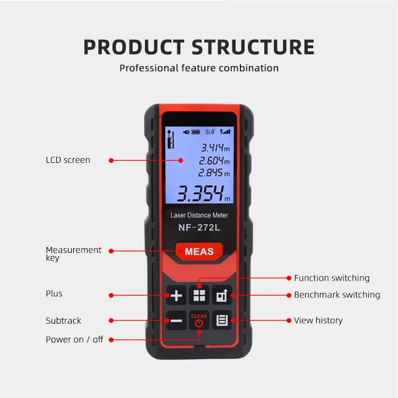 Noyafa NF-272L Laser Distance Meter 60M 80M 100M Red Laser level Range Finder Tape Rangefinder Measure Digital Ruler Test Tool